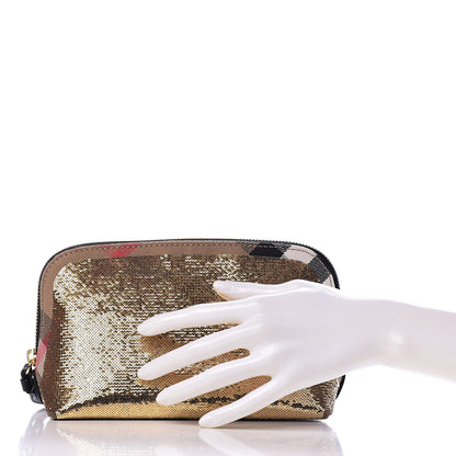 Burberry House Check Sequin Peyton Pouch Bag Gold Black 2 of 9