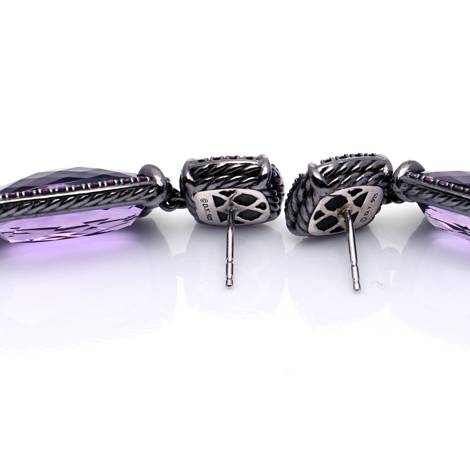 David Yurman Darkened Sterling Silver Amethyst Pink Sapphire Chatelaine Drop Earrings 4 of 7