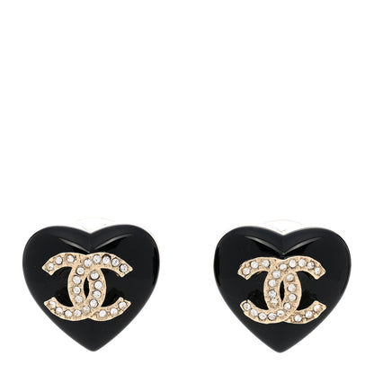 Chanel Resin Crystal CC Heart Earrings Black Gold 1 of 5