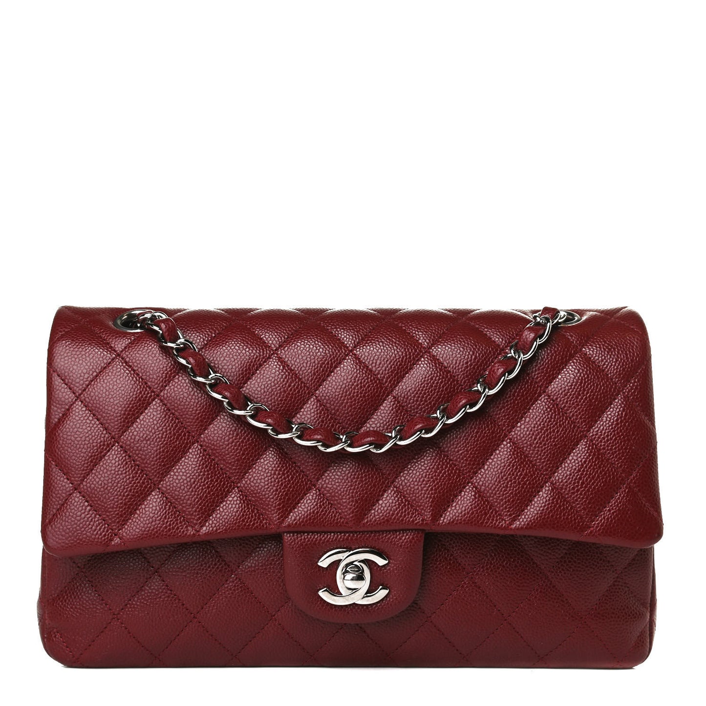 Caviar Quilted Medium Double Flap Dark Red