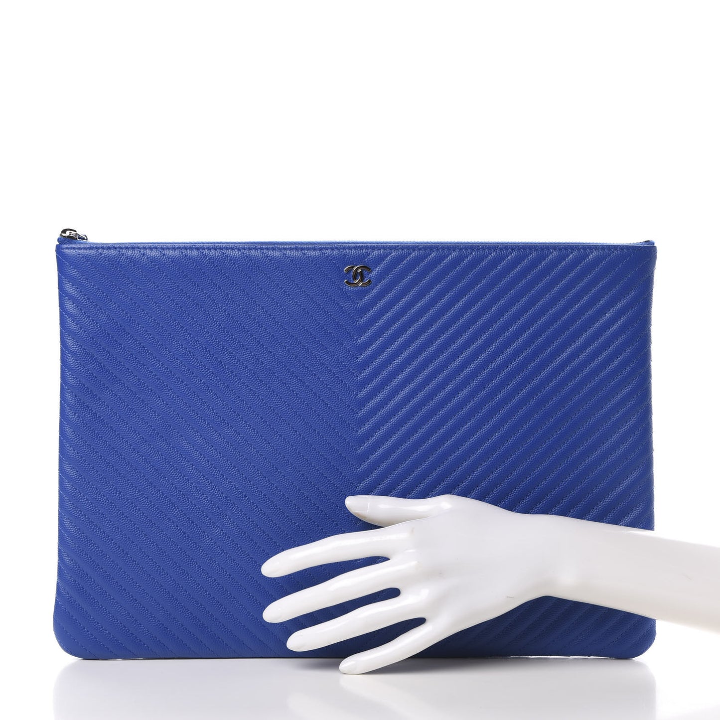 Caviar Chevron Quilted Large Cosmetic Case Bright Blue