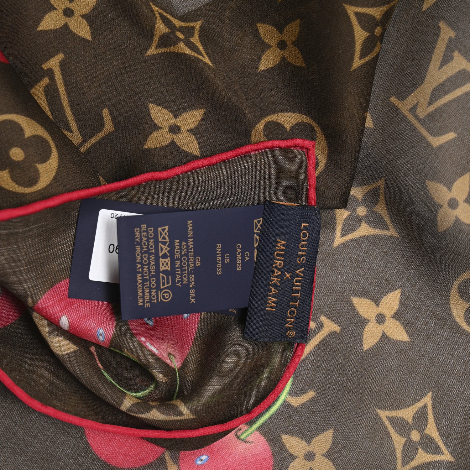 Louis Vuitton LV X TM Silk Monogram Cerise Square Scarf 55 Brown