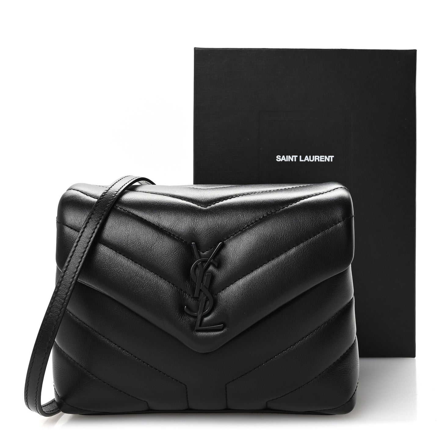 Calfskin Y Quilted Monogram Monochrome Toy Loulou Crossbody Bag Black