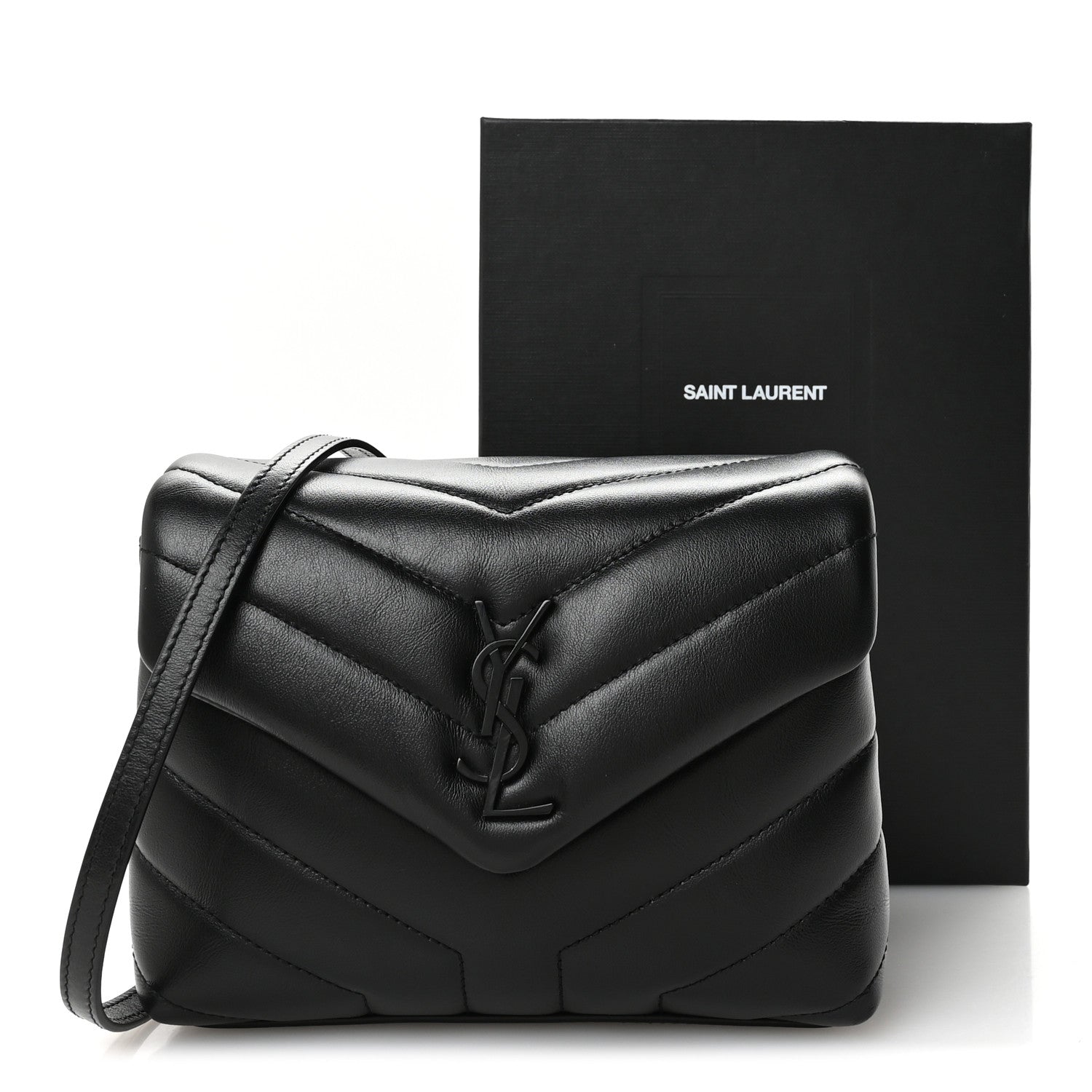 Saint Laurent Calfskin Y Quilted Monogram Monochrome Toy Loulou Crossbody Bag Black 11 of 11