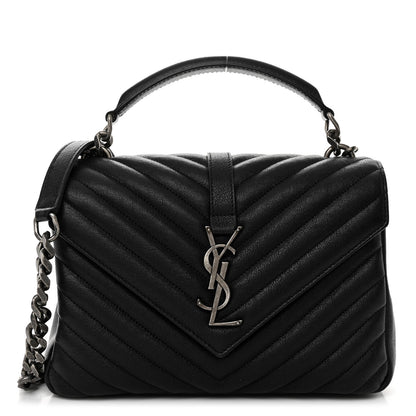 Saint Laurent Sheepskin Matelasse Chevron Monogram Medium College Bag Black 1 of 9
