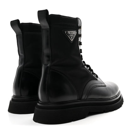 Prada Spazzolato Rois Re-Nylon Metal Triangle Logo Mens 40mm Combat Boots 10 Black 5 of 9