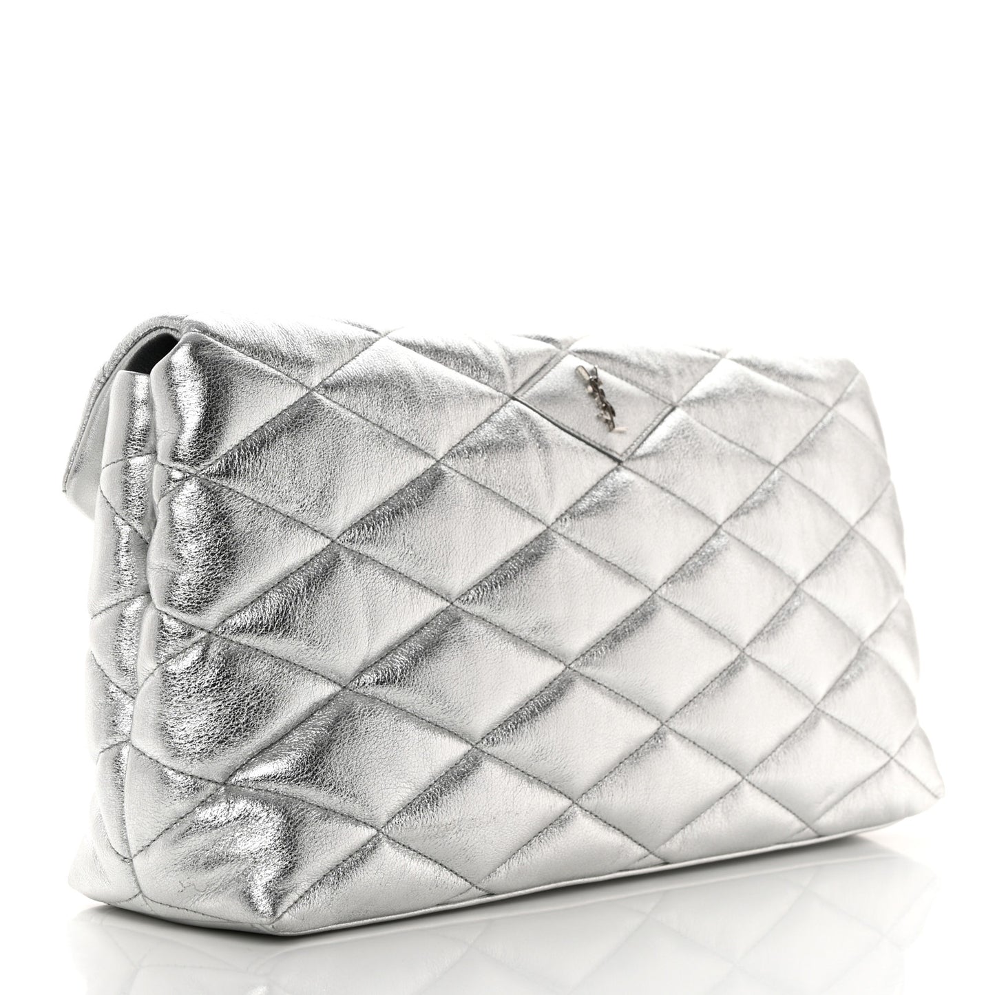 Metallic Lambskin Quilted Sade Puffer Envelope Clutch Argento