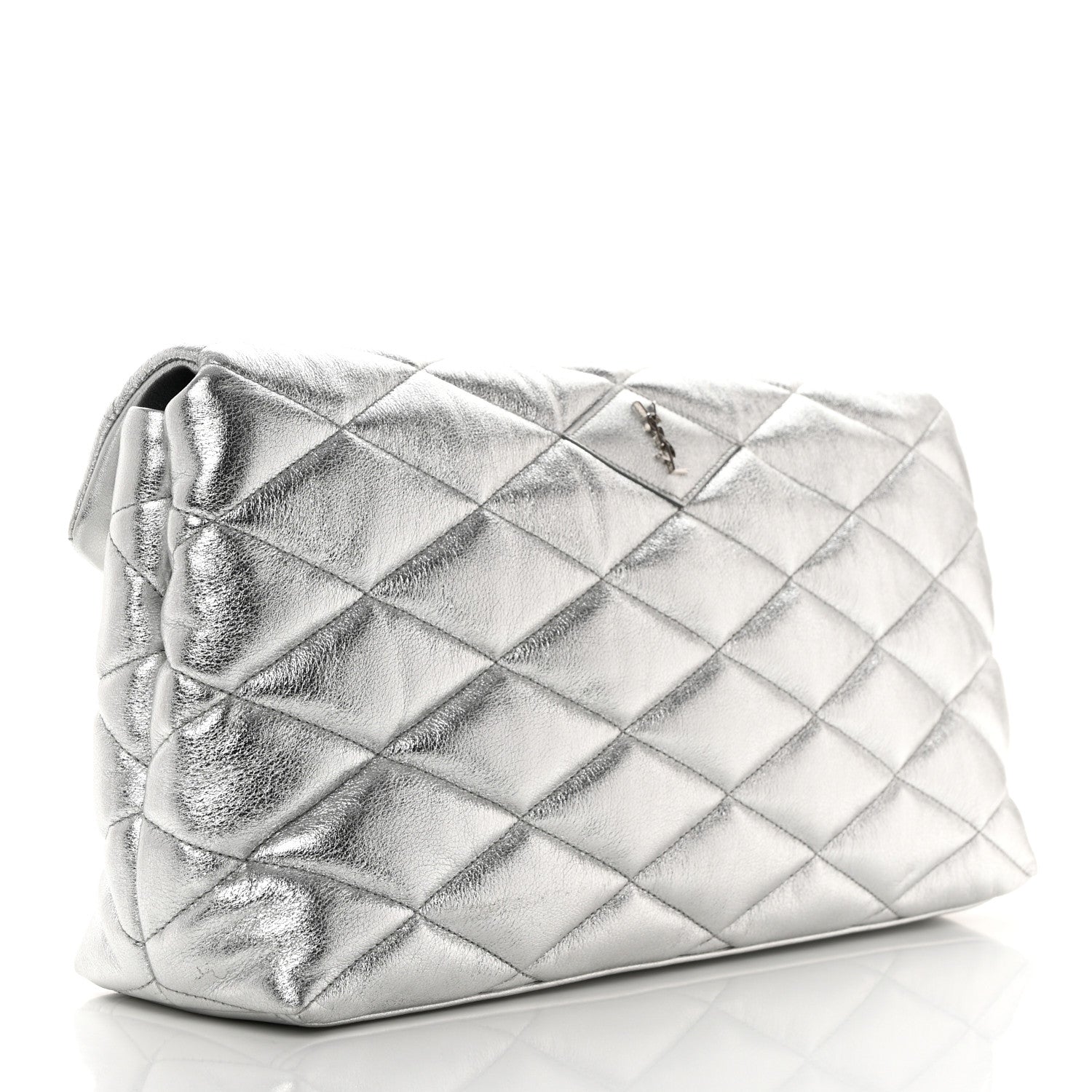 Saint Laurent Metallic Lambskin Quilted Sade Puffer Envelope Clutch Argento 3 of 7