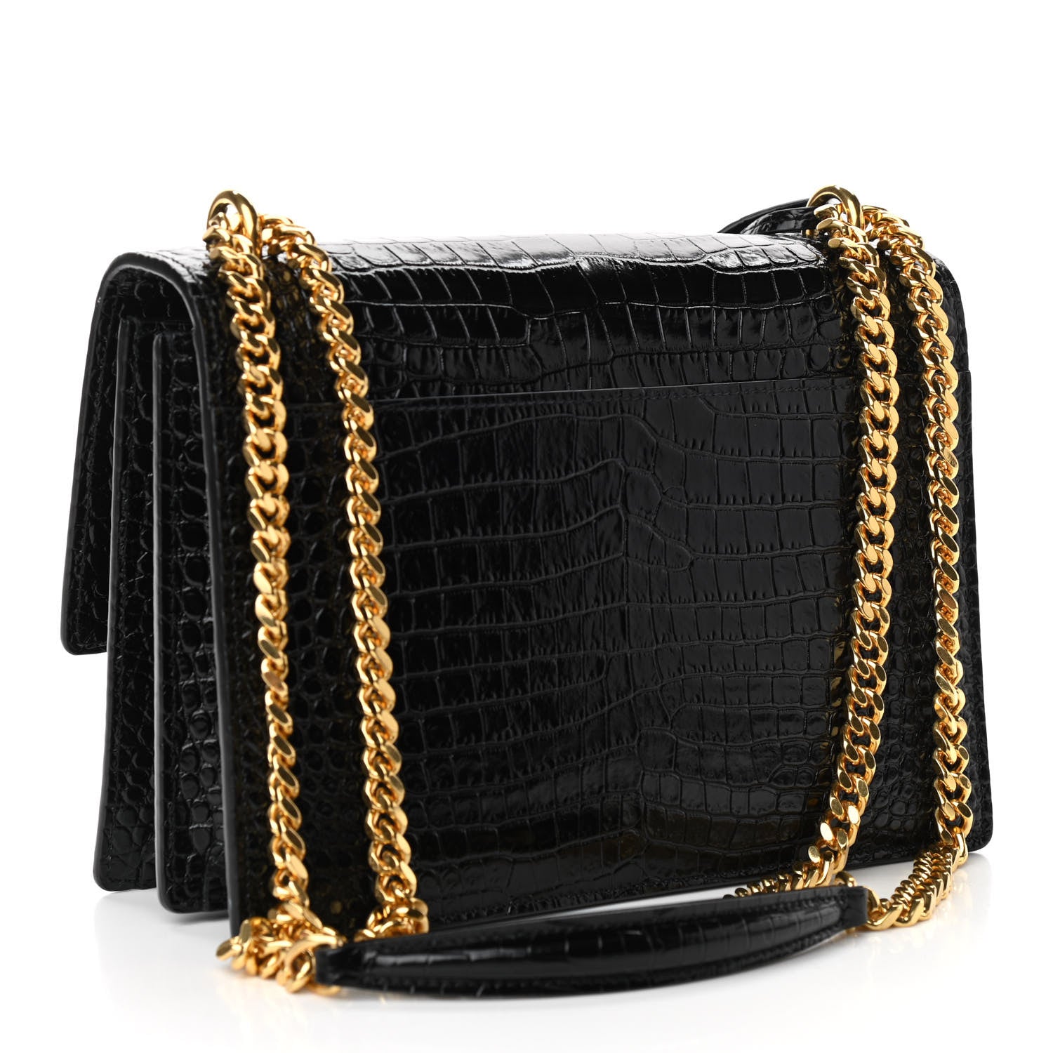 Saint Laurent Calfskin Crocodile Embossed Medium Monogram Sunset Black 2 of 9