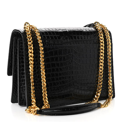 Saint Laurent Calfskin Crocodile Embossed Medium Monogram Sunset Black 2 of 9