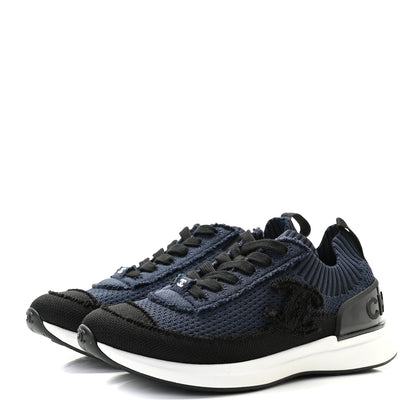 Chanel Fabric Logo Sneakers 37 Navy Black 2 of 9