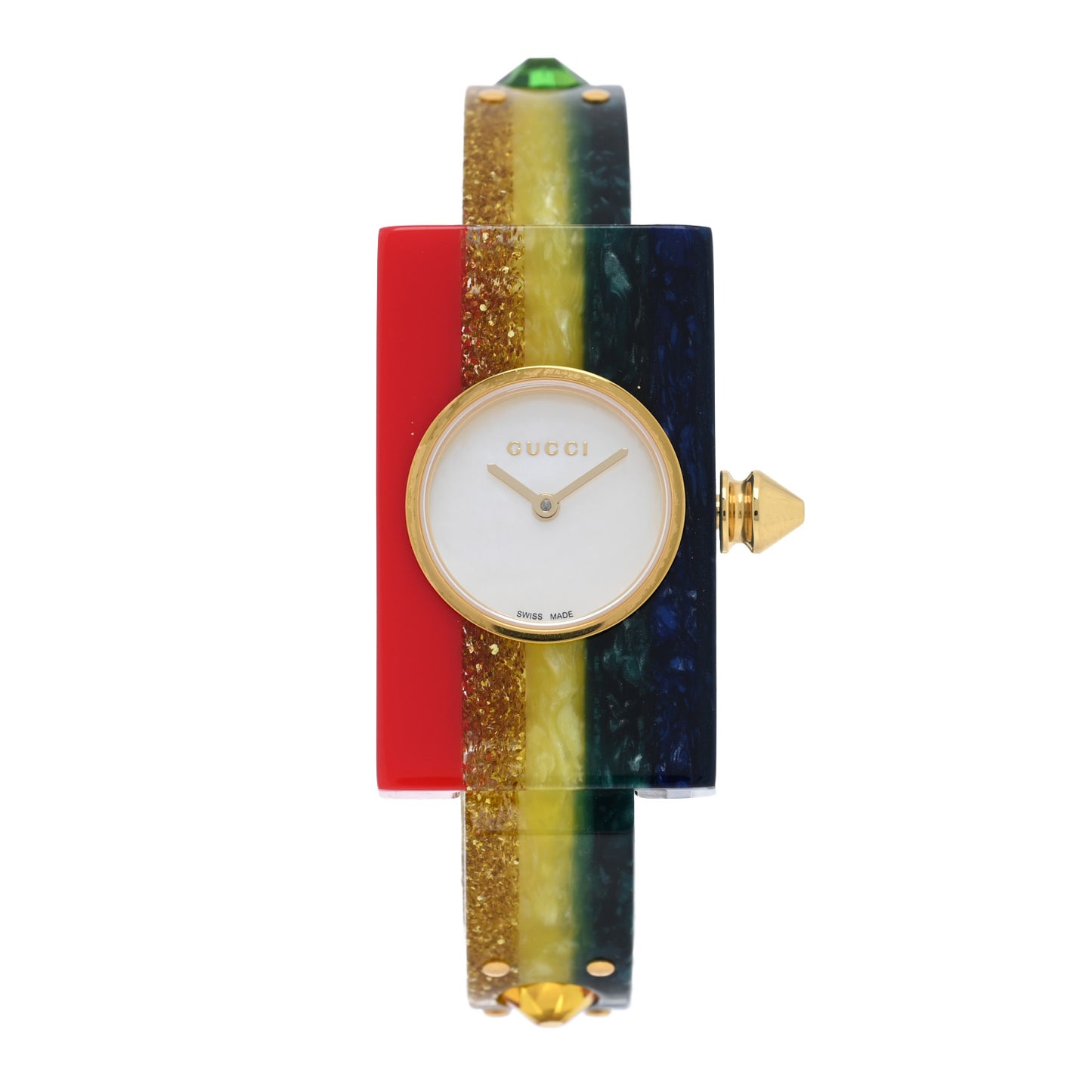 Stainless Steel Plexiglass Mother of Pearl 24mm Rainbow Quartz Watch