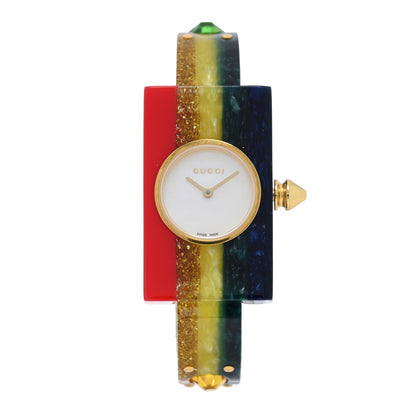 Gucci Stainless Steel Plexiglass Mother of Pearl 24mm Rainbow Quartz Watch 1 of 4