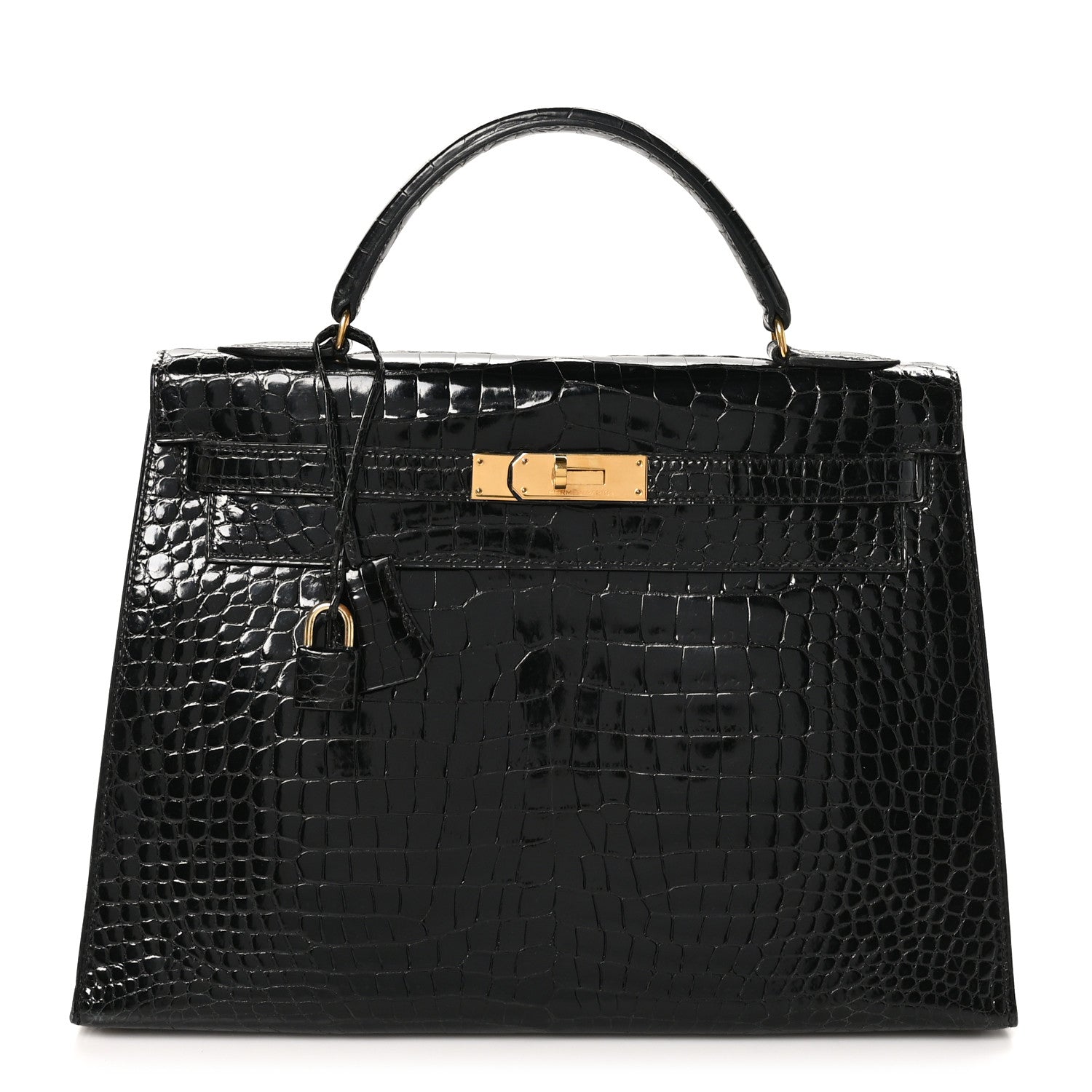 Hermes Shiny Porosus Crocodile Kelly Sellier 32 Black 1 of 10