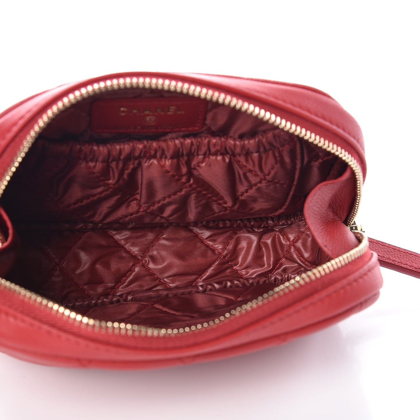 Caviar Quilted Small Curvy Pouch Cosmetic Case Dark Red