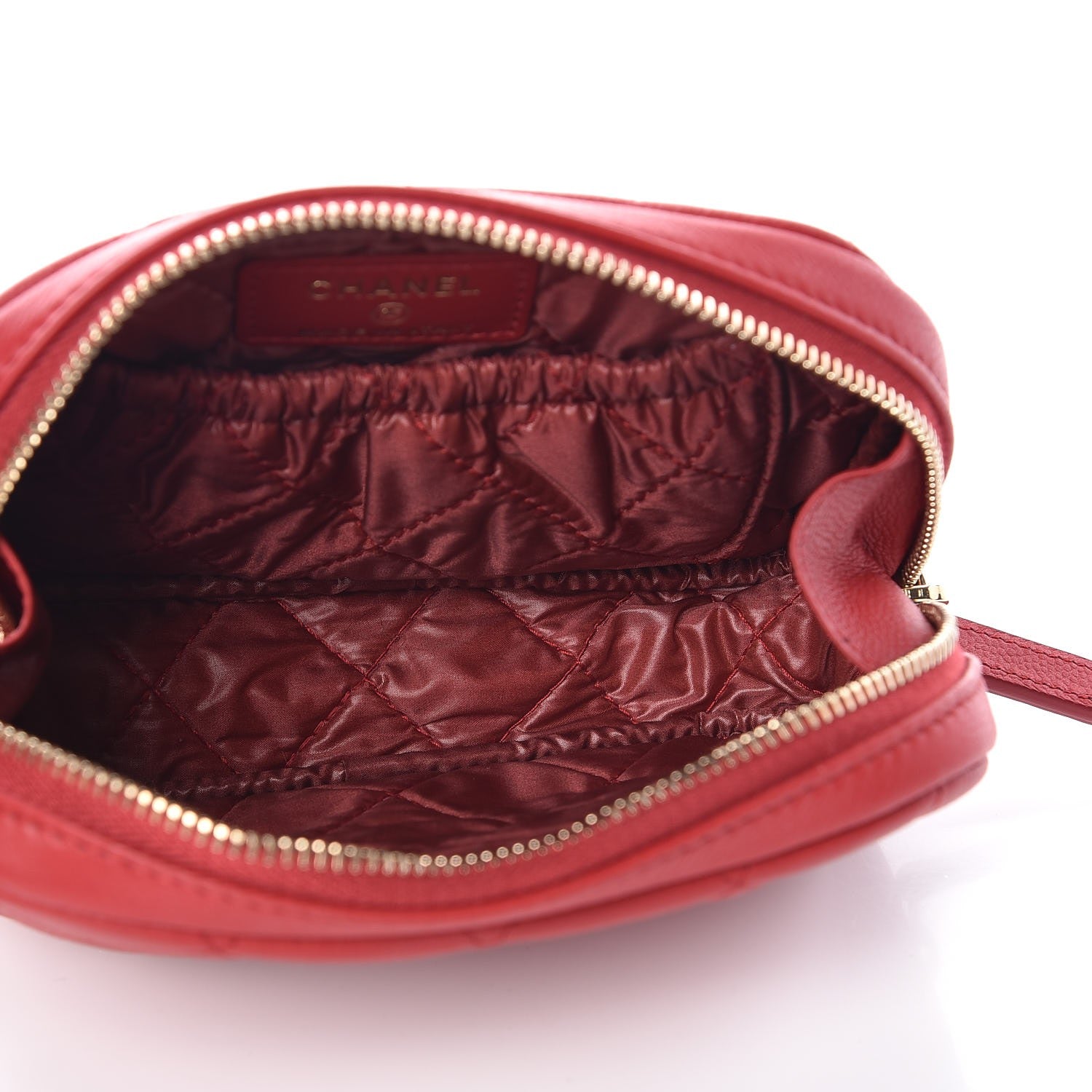 Chanel Caviar Quilted Small Curvy Pouch Cosmetic Case Dark Red 5 of 8