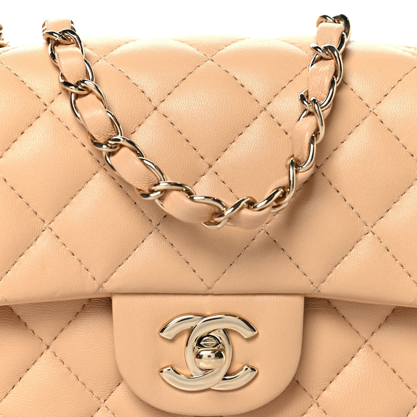 Lambskin Quilted Mini Rectangular Flap Beige