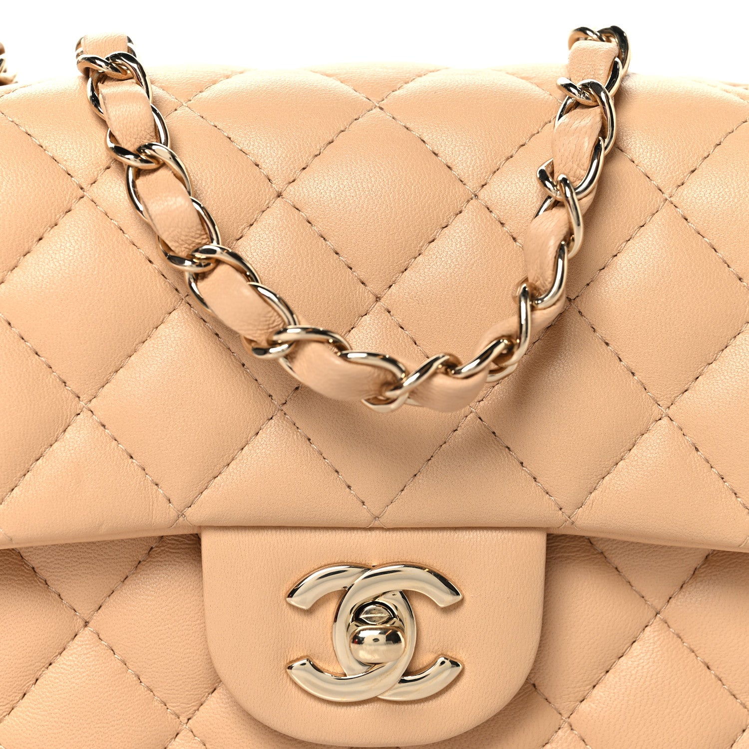 Chanel Lambskin Quilted Mini Rectangular Flap Beige 8 of 10