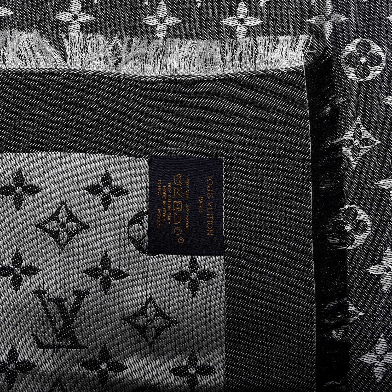 Louis Vuitton Wool Silk Monogram Denim Shawl Black 3 of 3
