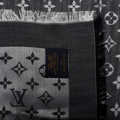 Louis Vuitton Wool Silk Monogram Denim Shawl Black 3 of 3