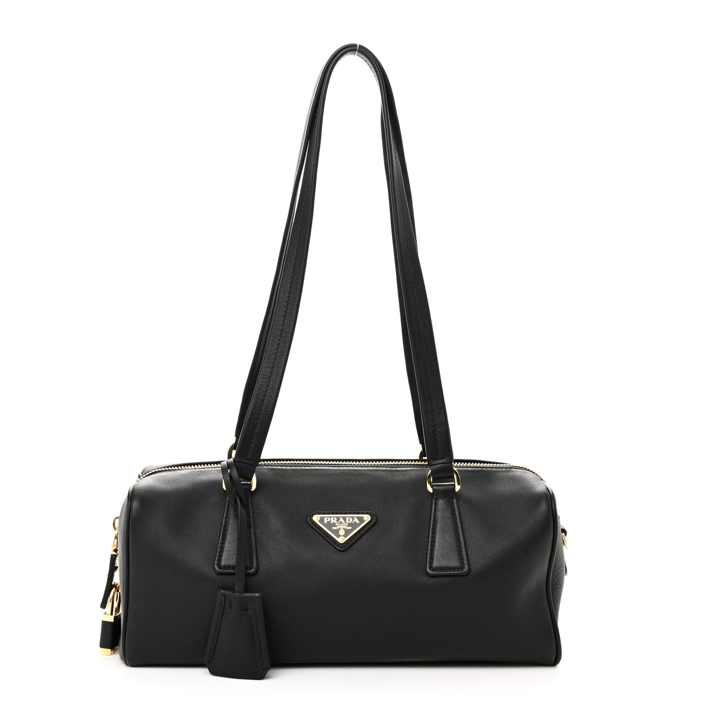 Soft Grain Bauletto Medium Top Handle Bag With Padlock Black