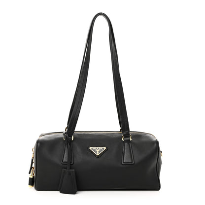 Prada Soft Grain Bauletto Medium Top Handle Bag With Padlock Black 1 of 9