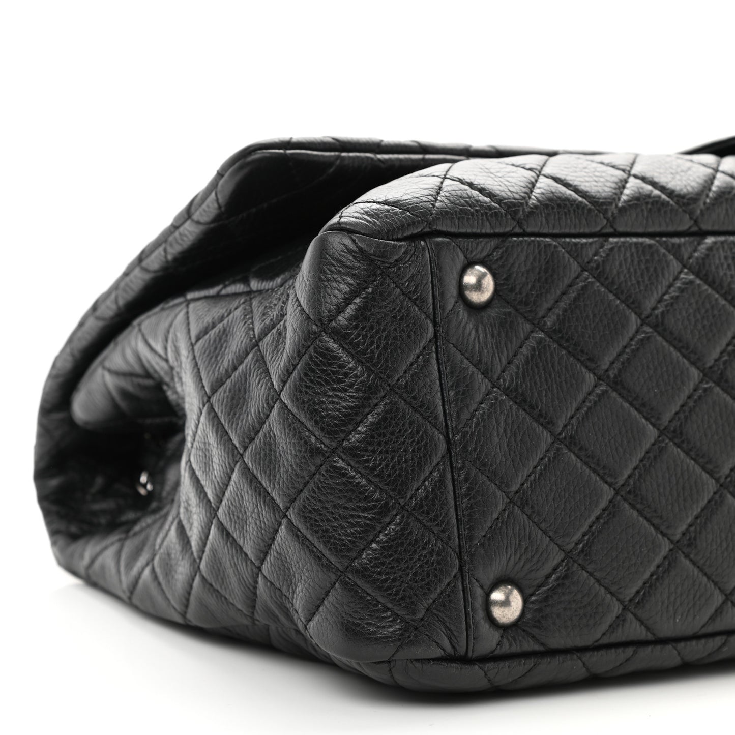 Calfskin Quilted XXL Travel Flap Bag Black