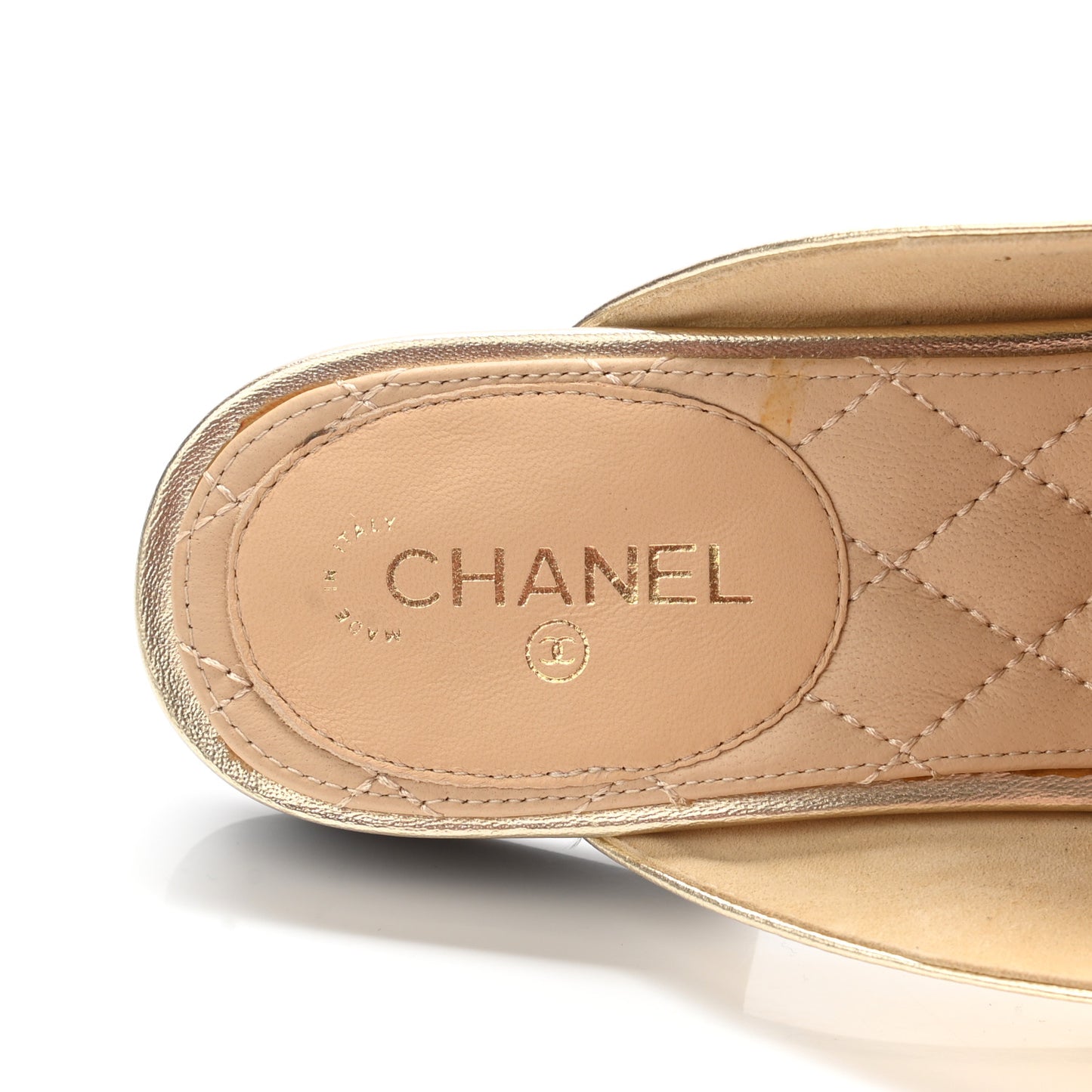Metallic Lambskin Chain Braided Mules 40.5 Light Gold