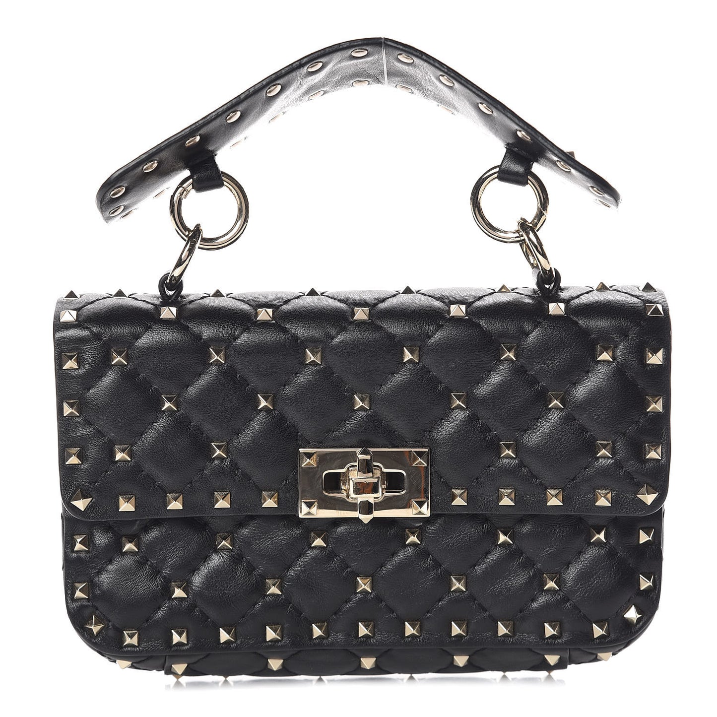 Lambskin Small Rockstud Spike Shoulder Bag Black