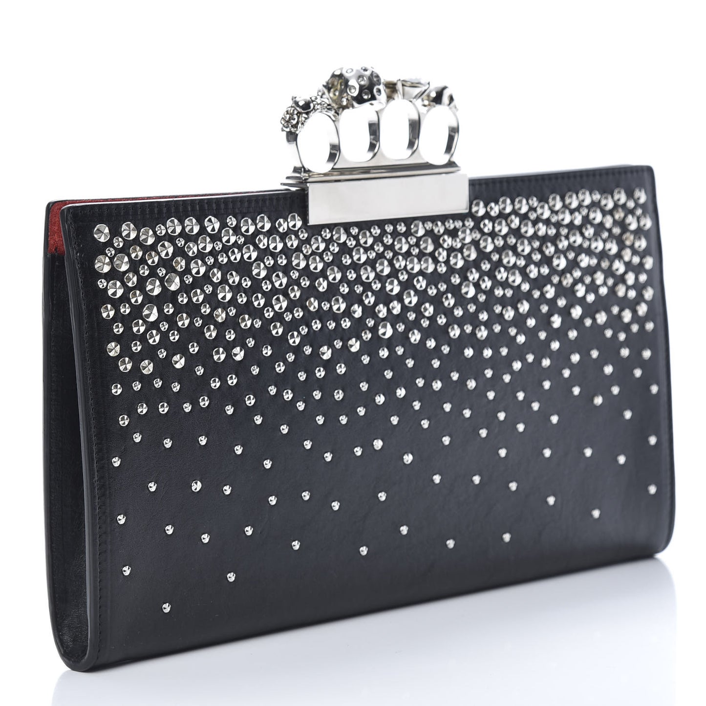 Calfskin Studded Knuckle Flat Clutch Black Silver