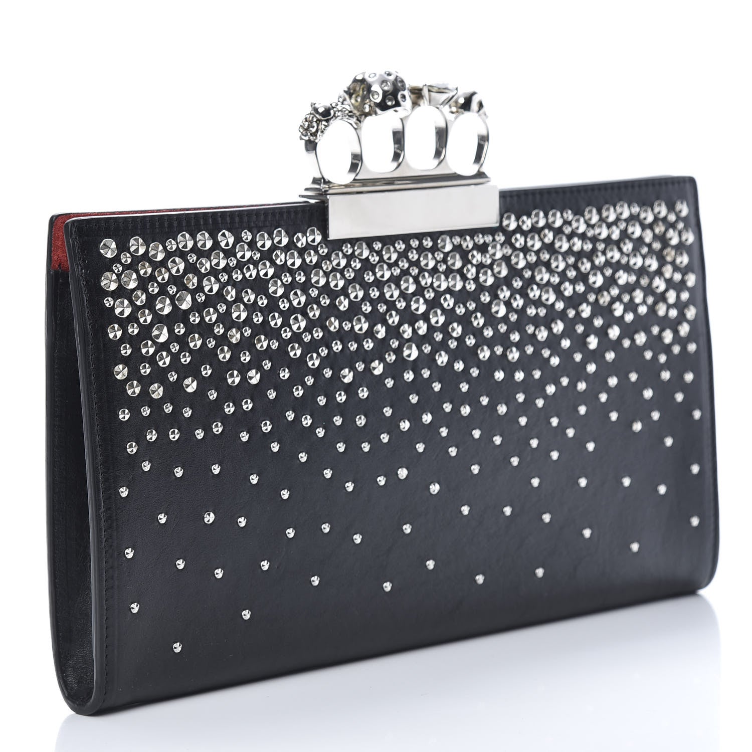 Alexander McQueen Calfskin Studded Knuckle Flat Clutch Black Silver 3 of 8