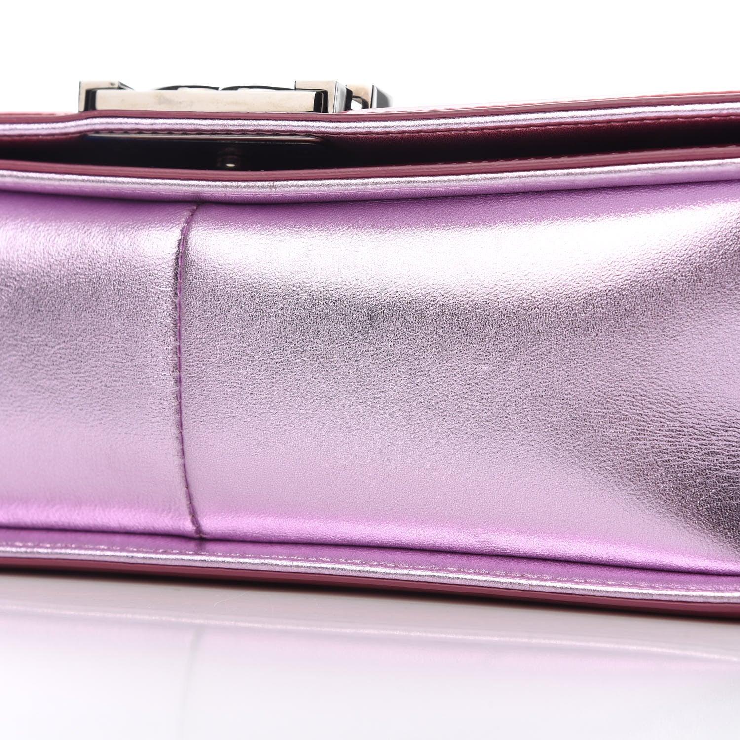 Chanel Metallic Patent Calfskin Quilted Medium Boy Flap Light Pink 10 of 11