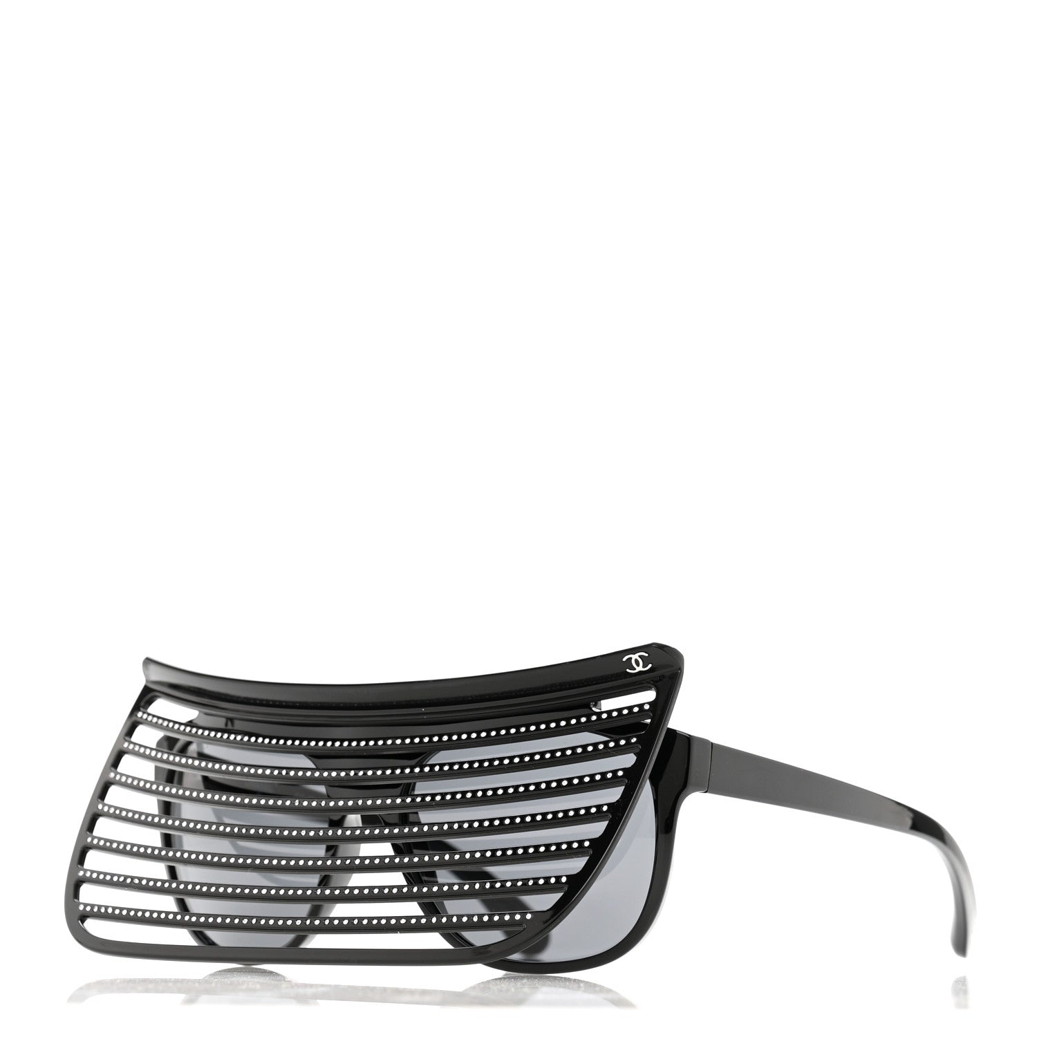 Chanel Shield Square Crystal Embellished Coco Beach Sunglasses Black Gray 2 of 9