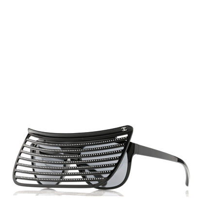 Chanel Shield Square Crystal Embellished Coco Beach Sunglasses Black Gray 2 of 9