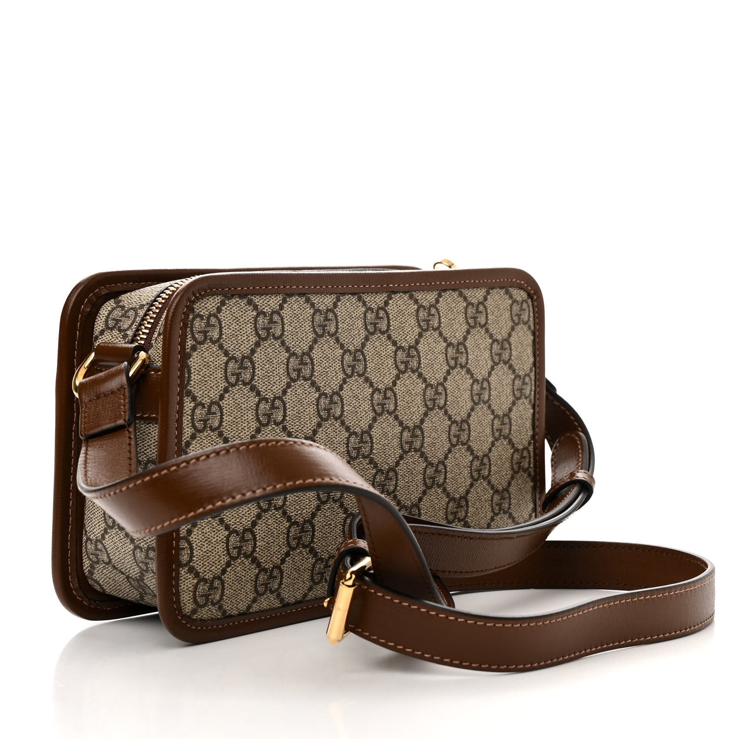 GG Supreme Monogram Azalea Calfskin Mini Retro Interlocking G Shoulder Bag Beige Ebony Brown Sugar