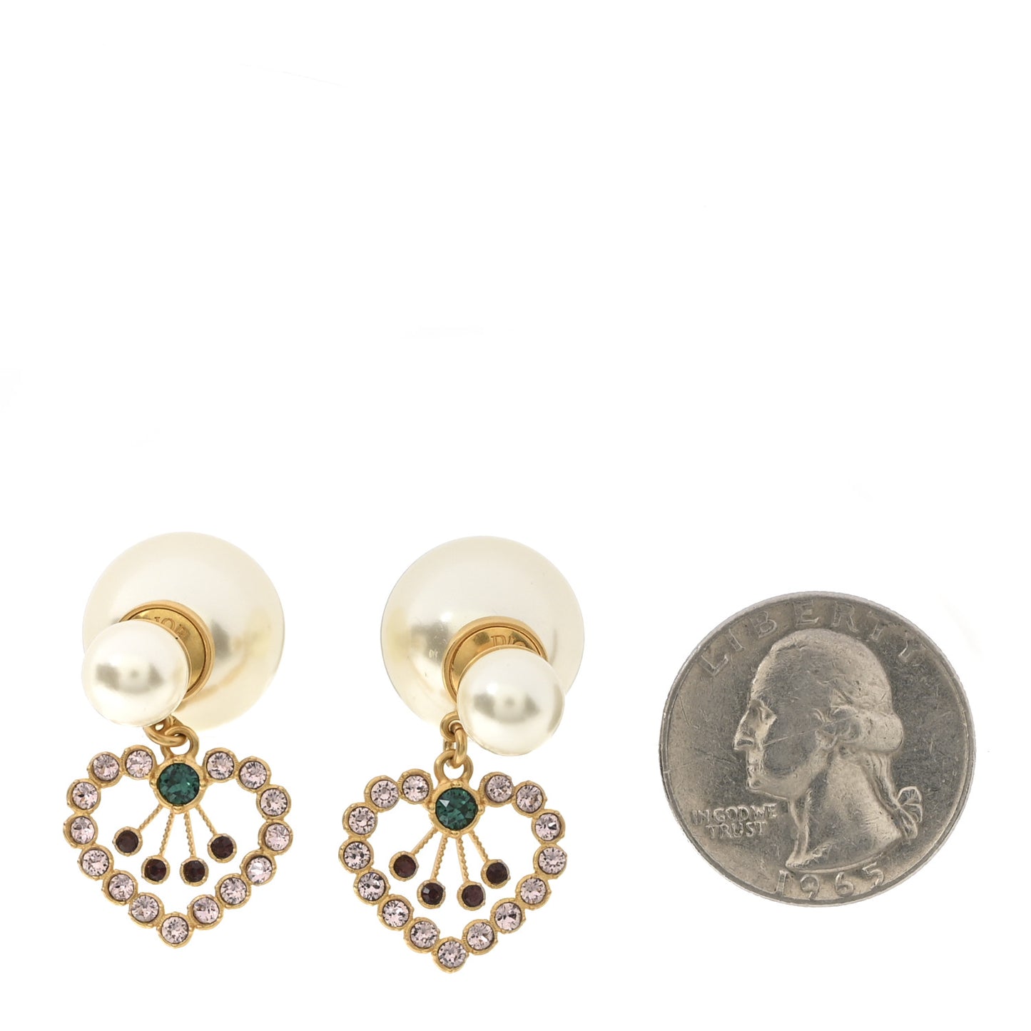 Pearl Crystal Heart Tribal Earrings Gold Multicolor