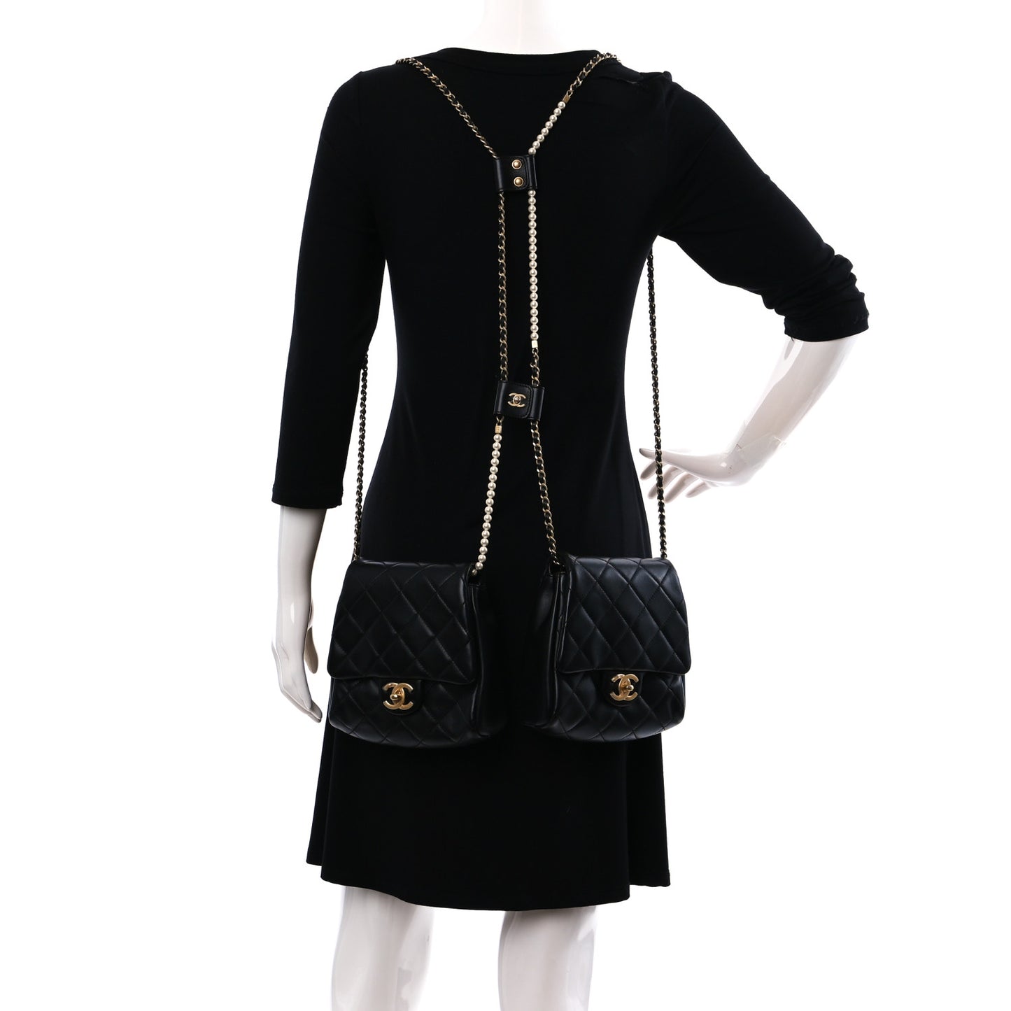 Lambskin Pearl Quilted Side Packs Black