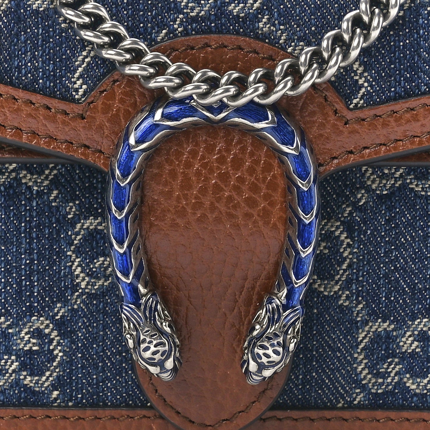 New Denim GG Monogram Dollar Calfskin Enamel Super Mini Dionysus Shoulder Bag Blue Tea Cuir Epilog Electric Blue