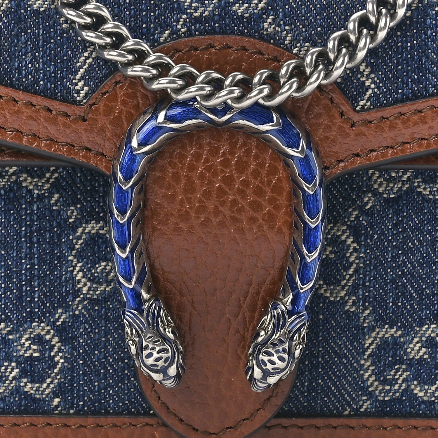 Gucci New Denim GG Monogram Dollar Calfskin Enamel Super Mini Dionysus Shoulder Bag Blue Tea Cuir Epilog Electric Blue 7 of 11