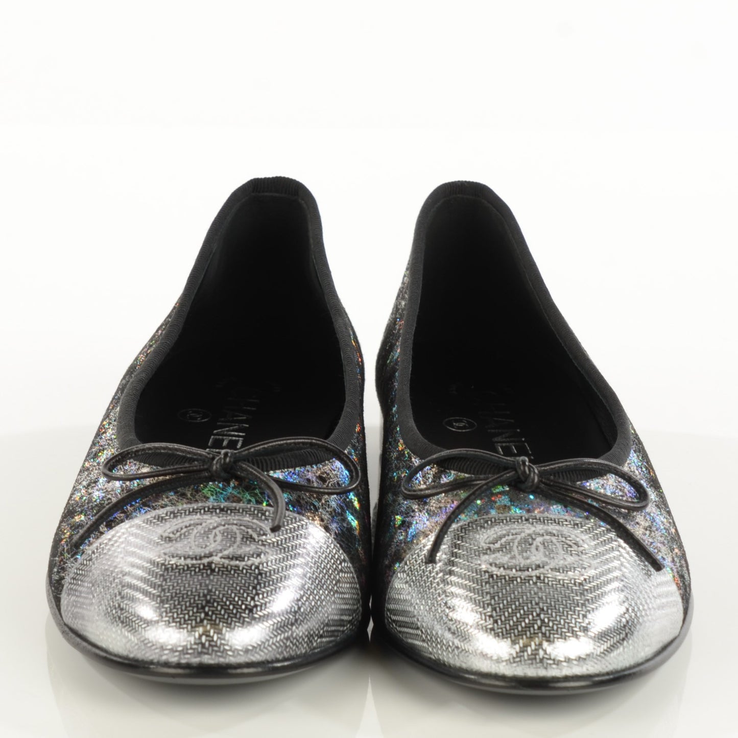 Metallic Calfskin Hologram Cap Toe Ballerina Flats 38.5 Silver