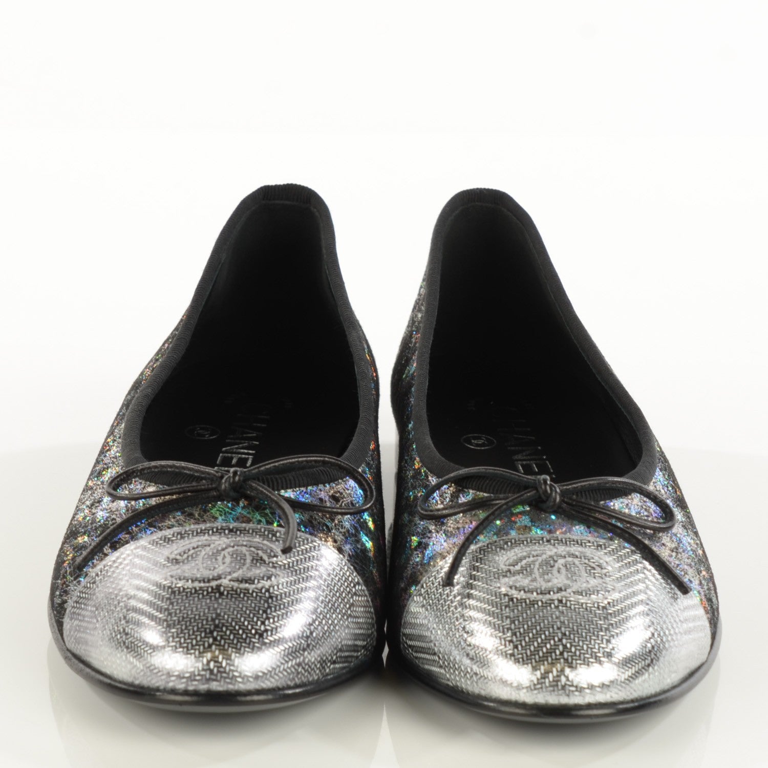 Chanel Metallic Calfskin Hologram Cap Toe Ballerina Flats 38.5 Silver 2 of 7
