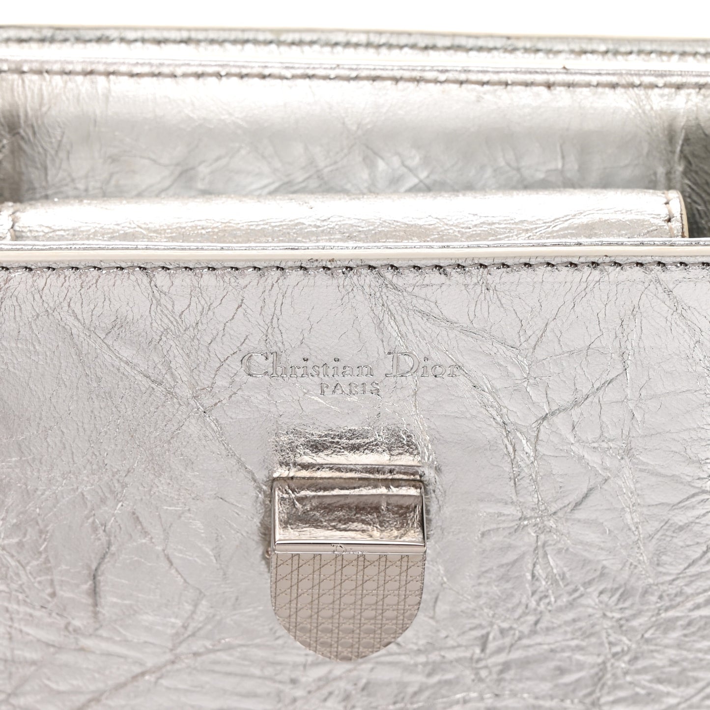 Metallic Calfskin Medium Diorever Flap Silver