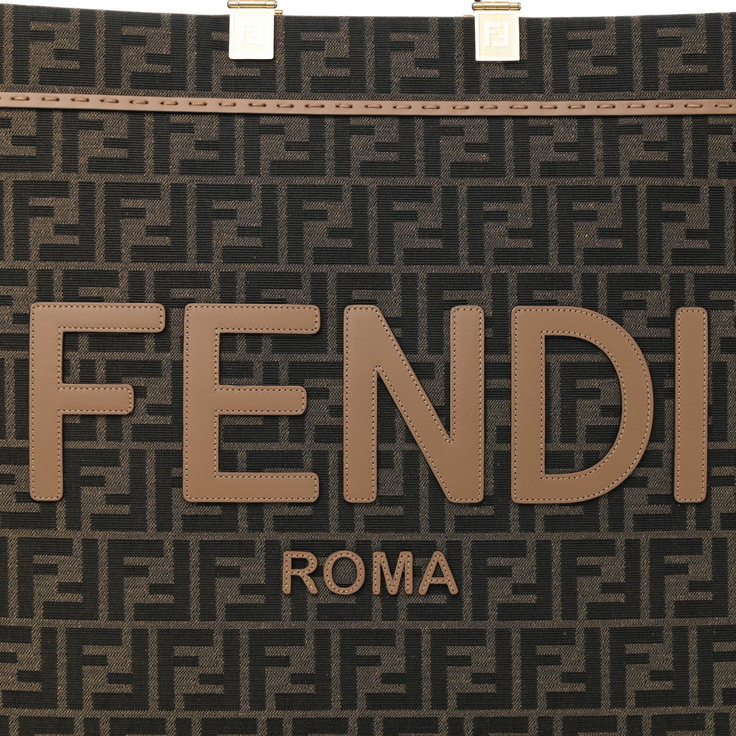 Fendi Fabric Jacquard FF 1974 Logo Large Fendi Sunshine Shopper Tote Tobacco Moro Sand 8 of 10
