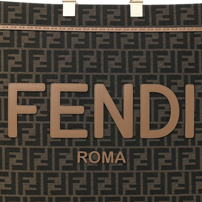Fendi Fabric Jacquard FF 1974 Logo Large Fendi Sunshine Shopper Tote Tobacco Moro Sand 8 of 10
