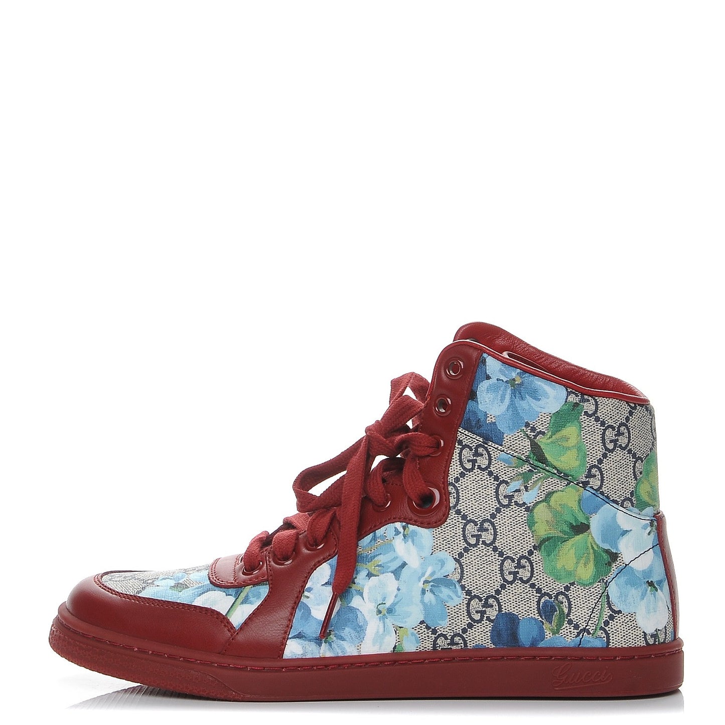 GG Supreme Monogram Blooms Womens High Top Sneakers 38 Beige Blue Navy Red