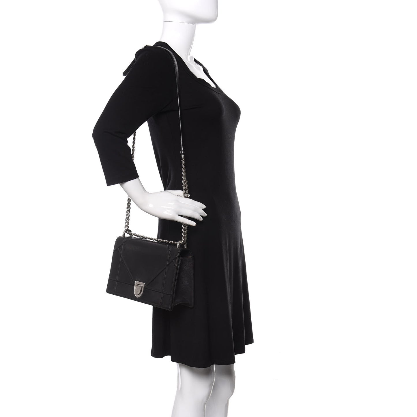 Grained Calfskin Medium Diorama Flap Bag Black