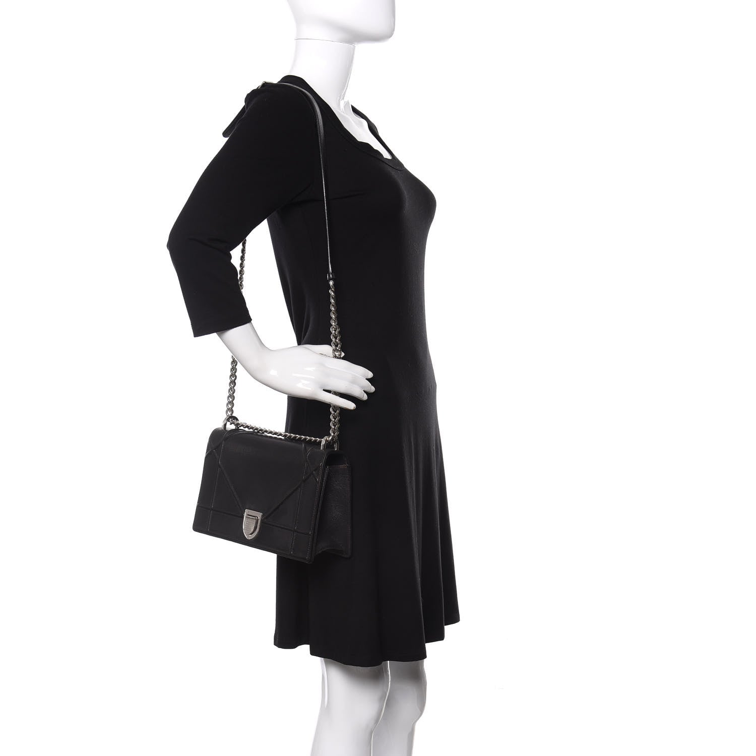 Christian Dior Grained Calfskin Medium Diorama Flap Bag Black 2 of 10