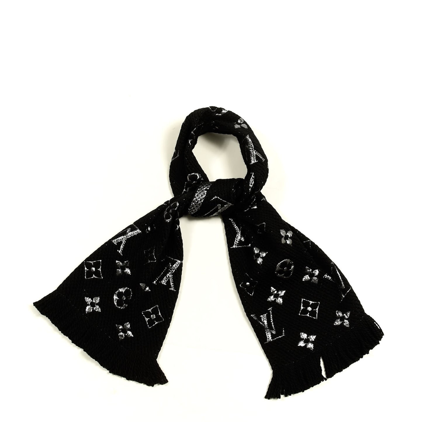 Wool Silk Logomania Shine Scarf Black