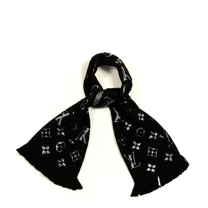 Louis Vuitton Wool Silk Logomania Shine Scarf Black 1 of 3
