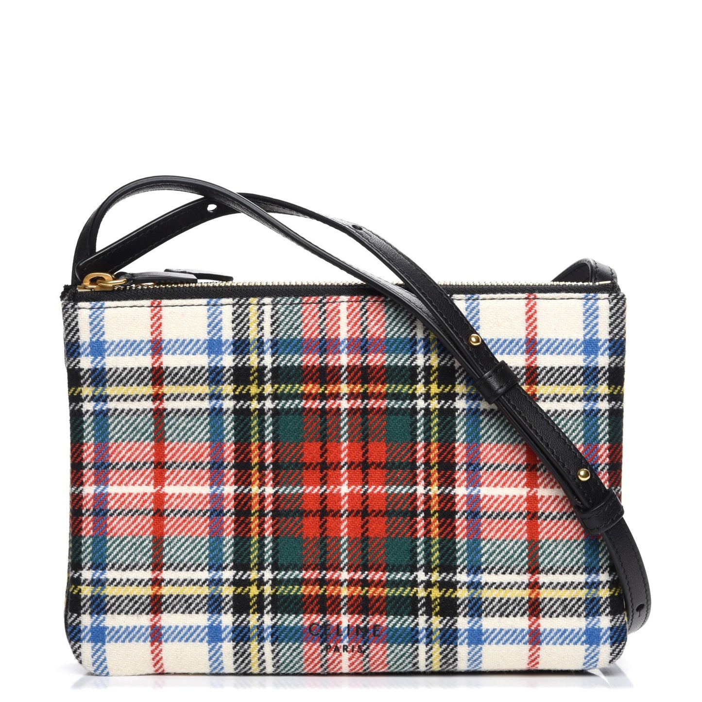 Tartan Felt Plaid Small Trio Crossbody Bag Red Blue